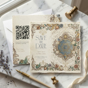 Invitation Mariage Floral Céleste Vintage QR Save The Date