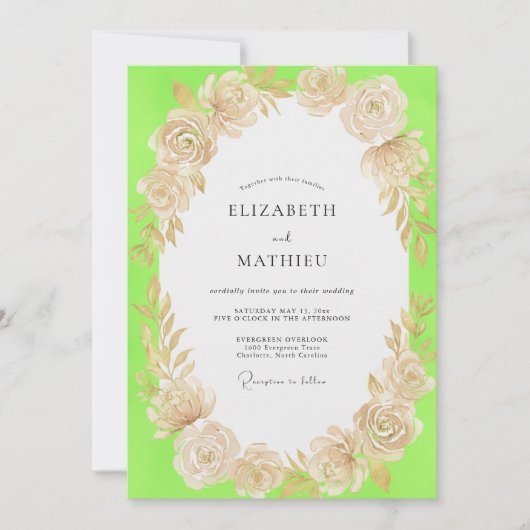 Invitation Mariage Floral Champagne Chartreuse (Devant)