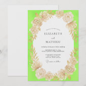 Invitation Mariage Floral Champagne Chartreuse (Devant / Derrière)