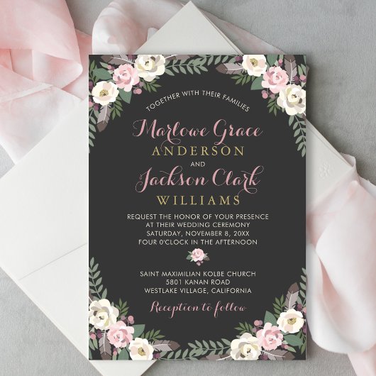 Invitation Mariage Floral Charbon Humeur Script