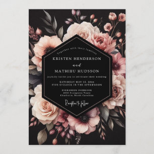 Invitation Mariage Floral Charbon Ombre