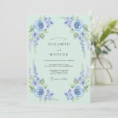 Invitation Mariage Floral Charmant Vert Menthe (Debout devant)