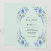 Invitation Mariage Floral Charmant Vert Menthe (Devant / Derrière)
