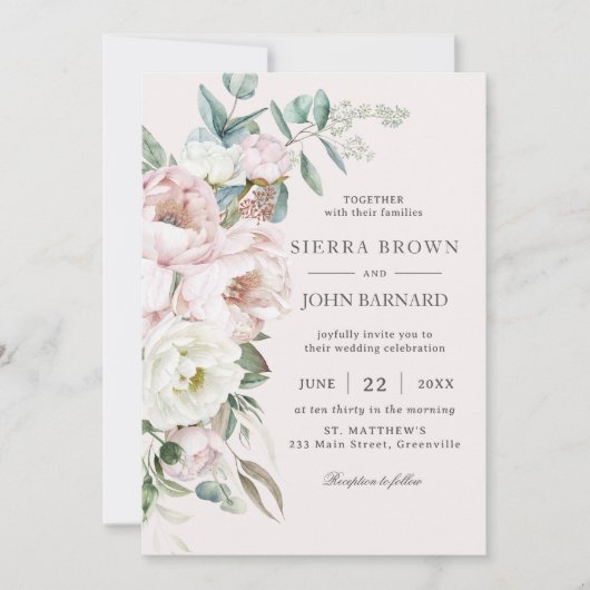Invitation Mariage floral chic à pâte molle rose (Devant)