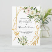 Invitation Mariage floral chic blanc peony or terrarium (Debout devant)