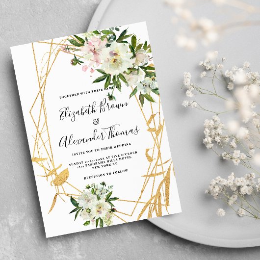 Invitation Mariage floral chic blanc peony or terrarium