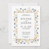Invitation Mariage floral chic et jaune moderne et bleu Boho (Devant)
