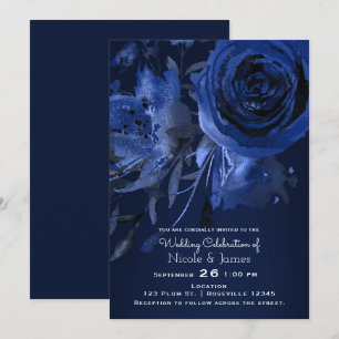 Invitation Mariage Floral Chic Hiver Rose Bleu Gras