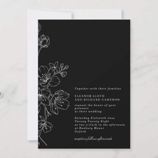 Invitation Mariage floral chic noir et blanc (Devant)