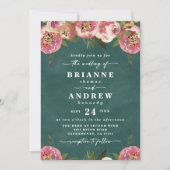 Invitation Mariage Floral Chic Profond Vert de Teal (Devant)