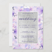 Invitation Mariage floral chic rose lavande argenté orchidée (Devant)