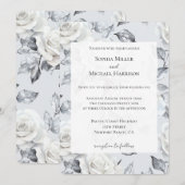 Invitation Mariage floral Chic Silver White Roses (Devant / Derrière)
