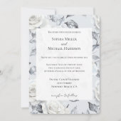 Invitation Mariage floral Chic Silver White Roses (Devant)