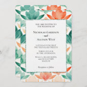 Invitation Mariage floral chic Tangerine Turquoise (Devant / Derrière)
