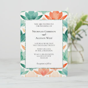 Invitation Mariage floral chic Tangerine Turquoise