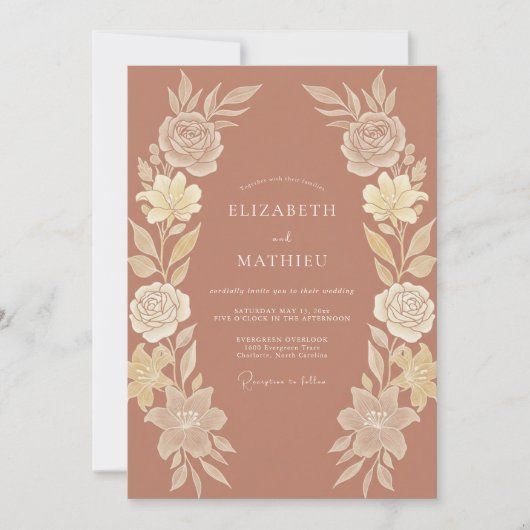 Invitation Mariage Floral Chic Terracotta (Devant)
