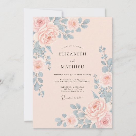 Invitation Mariage Floral Ciel Rosé (Devant)