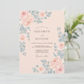 Invitation Mariage Floral Ciel Rosé (Debout devant)