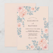 Invitation Mariage Floral Ciel Rosé (Devant / Derrière)