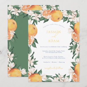 Invitation Mariage Floral Citron Orange Méditerranéen Élégant