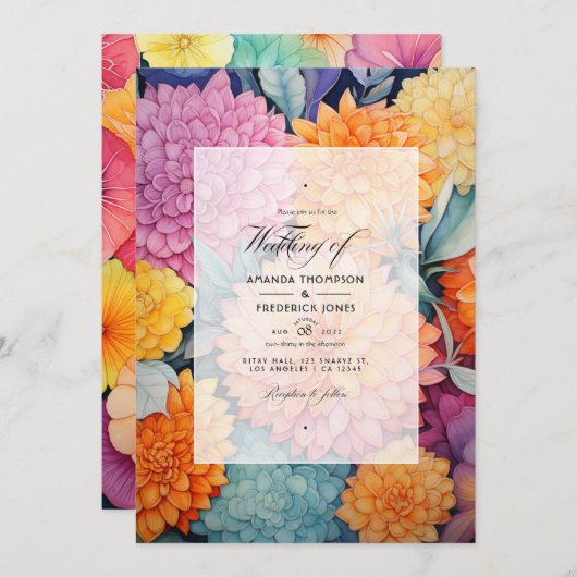 Invitation Mariage floral Citrus (Devant / Derrière)
