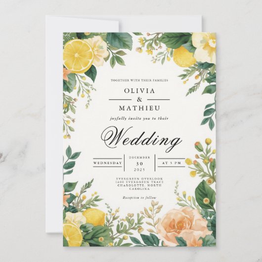 Invitation Mariage floral Citrus brillant (Devant)