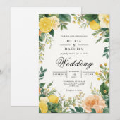 Invitation Mariage floral Citrus brillant (Devant / Derrière)
