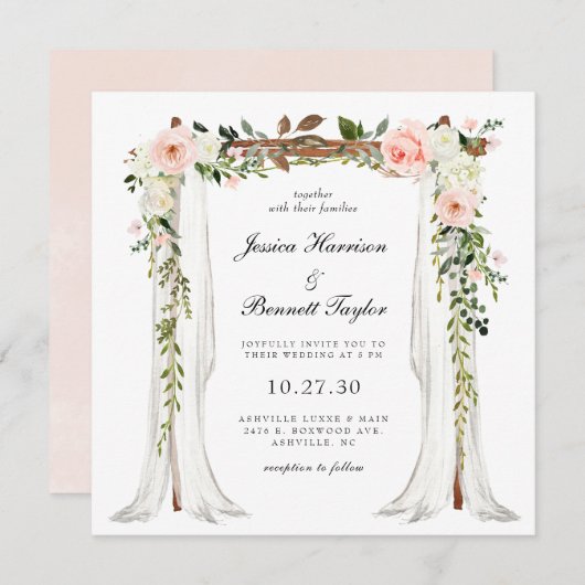 Invitation Mariage floral clair (Devant / Derrière)