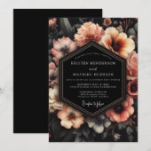 Invitation Mariage Floral Clair-obscur Rose (Devant / Derrière)