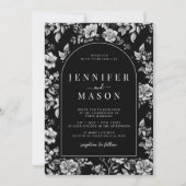 Invitation Mariage floral classique de la Chine blanche noire (Devant)