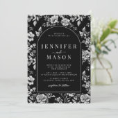 Invitation Mariage floral classique de la Chine blanche noire (Debout devant)