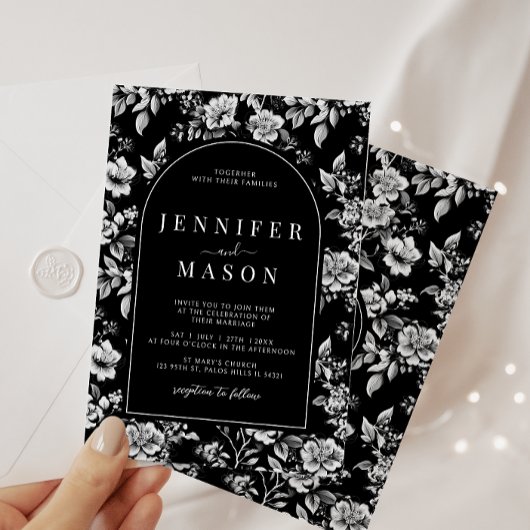 Invitation Mariage floral classique de la Chine blanche noire