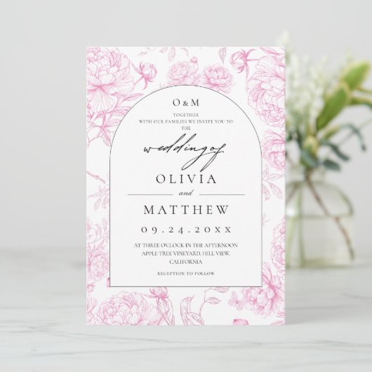 Invitation Mariage Floral Classique Français (Debout devant)
