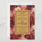 Invitation Mariage floral classique Lux foncé rouge or invite (Devant)
