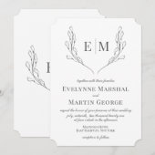 Invitation Mariage Floral Classique Monogramme Noir Blanc (Devant / Derrière)