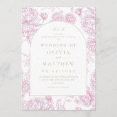 Invitation Mariage Floral Classique Rose Français (Devant)