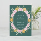 Invitation Mariage Floral Classique Vert Chasseur (Debout devant)