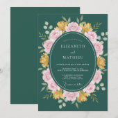 Invitation Mariage Floral Classique Vert Chasseur (Devant / Derrière)