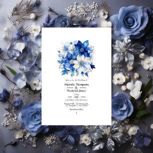Invitation Mariage floral cobalt et argent galactique
