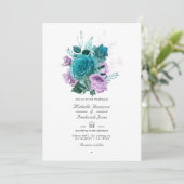 Invitation Mariage Floral Code QR Turquoise et Lavande (Debout devant)