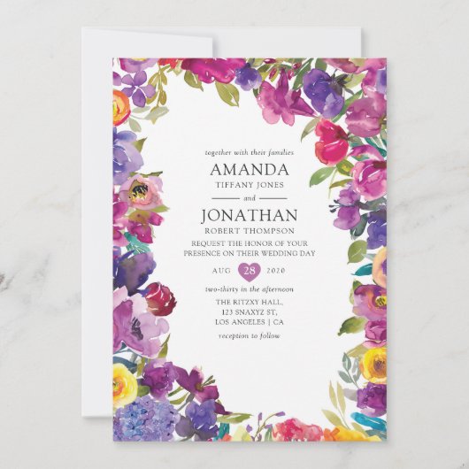 Invitation Mariage floral coloré (Devant)