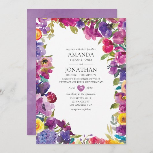 Invitation Mariage floral coloré (Devant / Derrière)