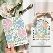Invitation Mariage Floral Coloré Abstrait Rétro