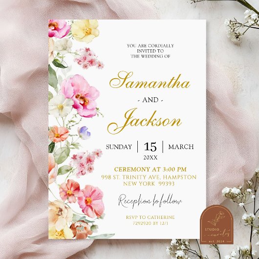 Invitation Mariage Floral Coloré de Printemps