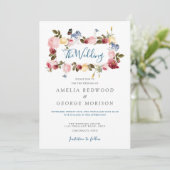 Invitation Mariage Floral Coloré Et Papillon (Debout devant)