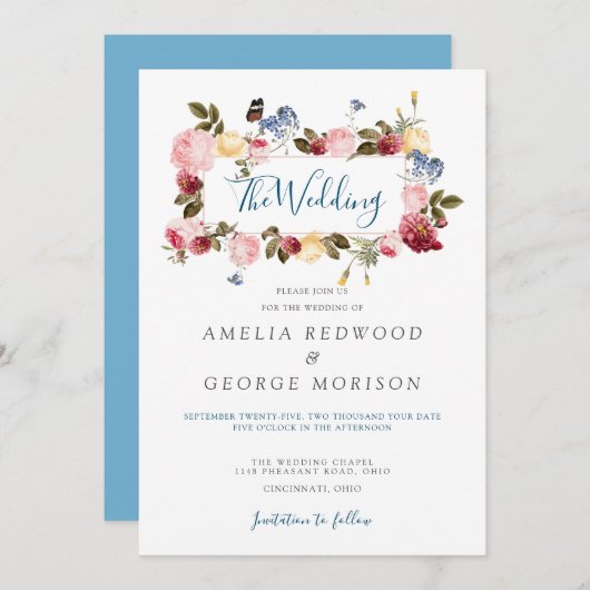 Invitation Mariage Floral Coloré Et Papillon (Devant / Derrière)