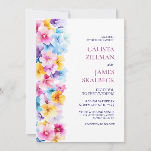 Invitation Mariage floral coloré moderne (Devant)