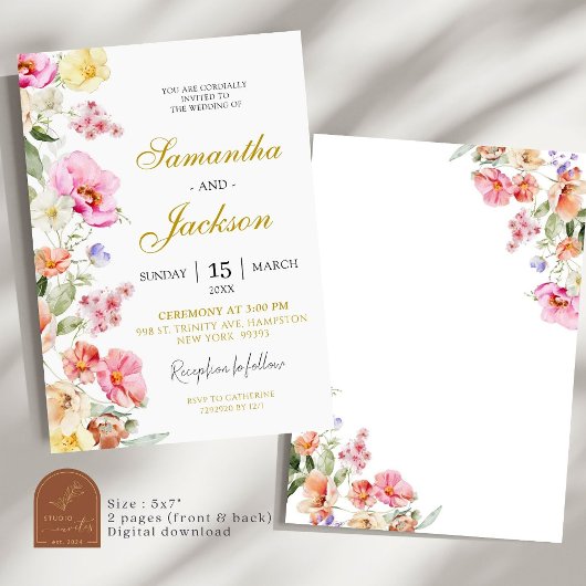 Invitation Mariage floral coloré printemps