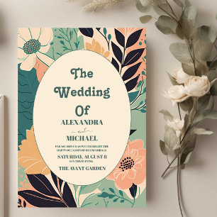Invitation Mariage Floral Coloré Rétro au Pastel