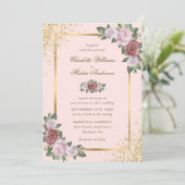 Invitation Mariage floral Confetti à cadre rose et or (Debout devant)
